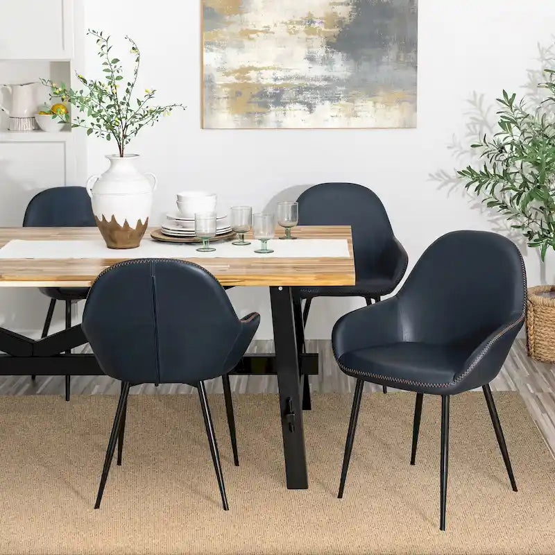Chaises de salle à manger en similicuir gris / bleu foncé de style moderne du milieu du siècle – Lot de 2 / 4 / 6