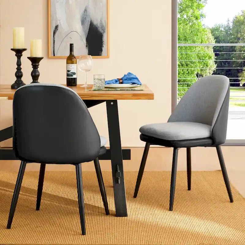 Chaises de salle à manger en similicuir gris / bleu foncé de style moderne du milieu du siècle – Lot de 2 / 4 / 6