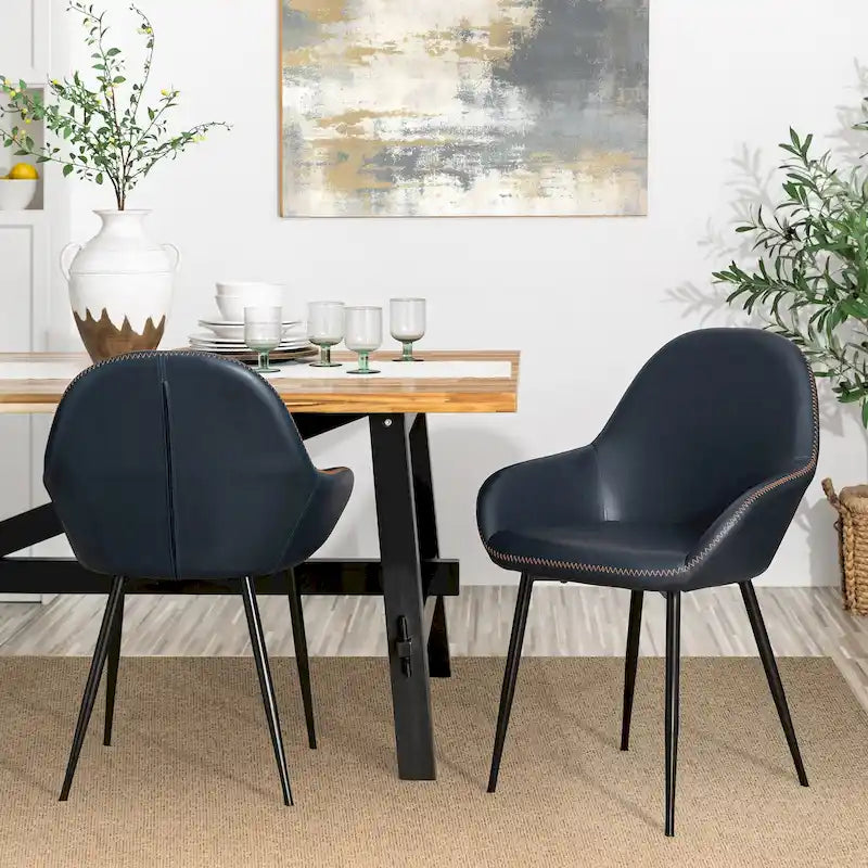 Chaises de salle à manger en similicuir gris / bleu foncé de style moderne du milieu du siècle – Lot de 2 / 4 / 6
