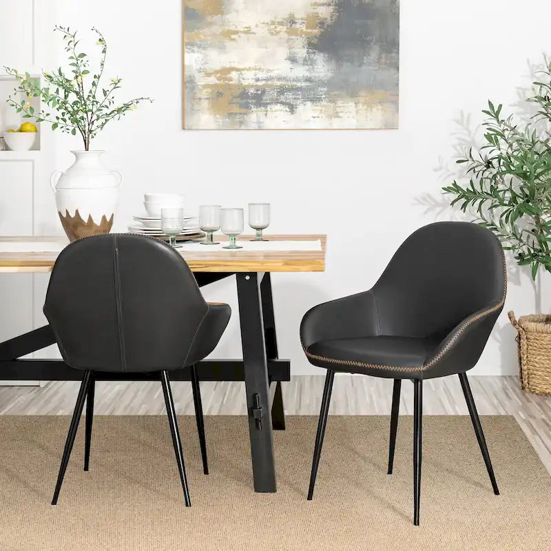 Chaises de salle à manger en similicuir gris / bleu foncé de style moderne du milieu du siècle – Lot de 2 / 4 / 6