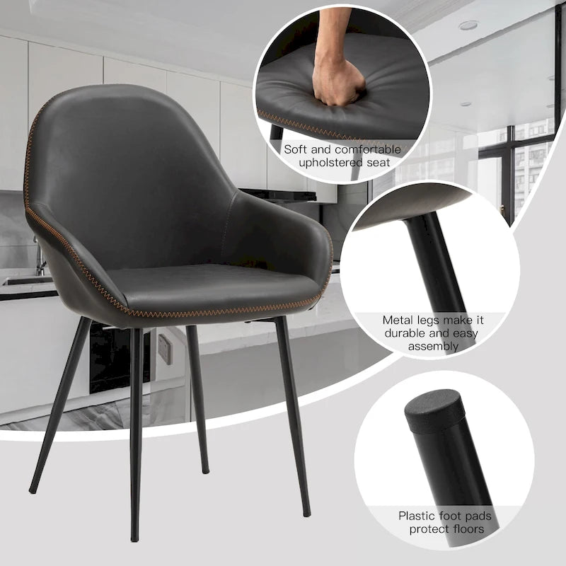 Chaises de salle à manger en similicuir gris / bleu foncé de style moderne du milieu du siècle – Lot de 2 / 4 / 6