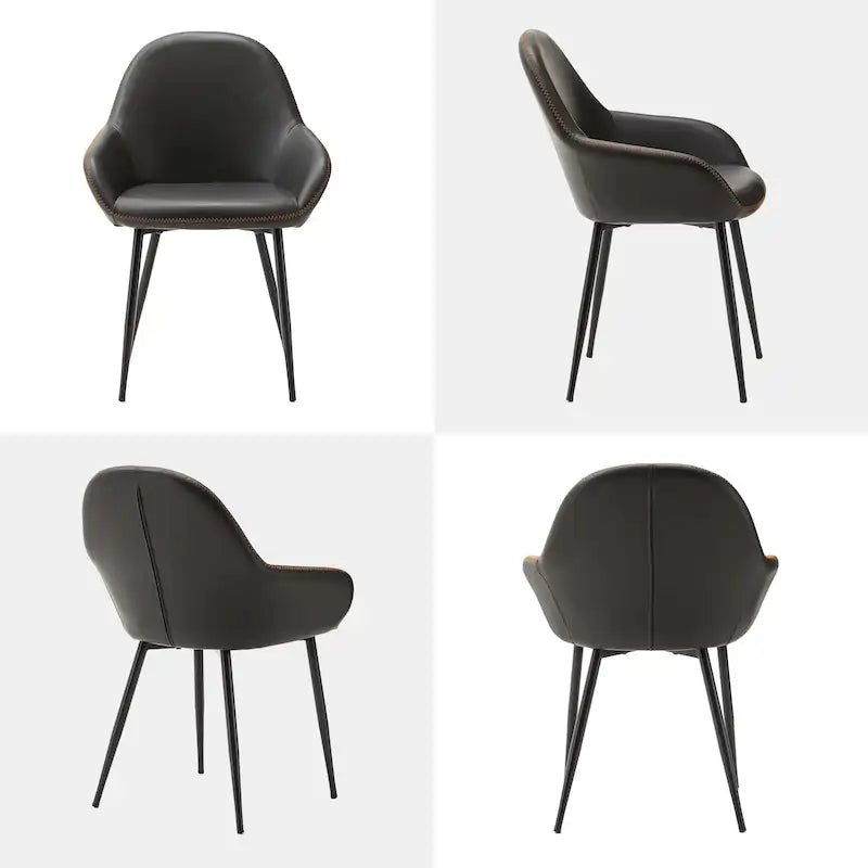 Chaises de salle à manger en similicuir gris / bleu foncé de style moderne du milieu du siècle – Lot de 2 / 4 / 6