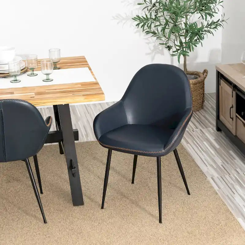 Chaises de salle à manger en similicuir gris / bleu foncé de style moderne du milieu du siècle – Lot de 2 / 4 / 6