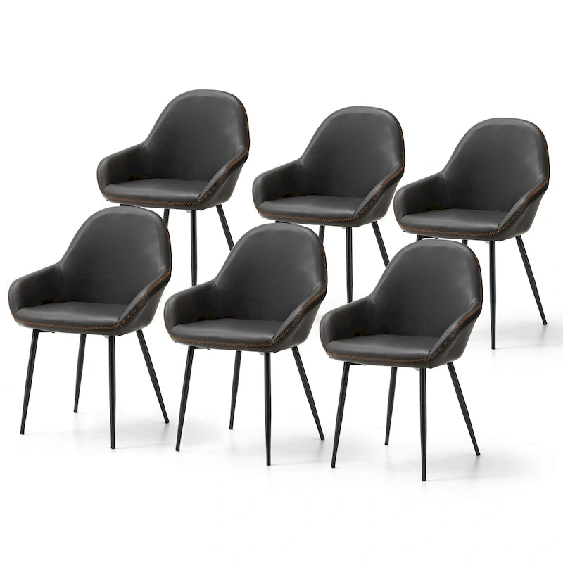 Chaises de salle à manger en similicuir gris / bleu foncé de style moderne du milieu du siècle – Lot de 2 / 4 / 6