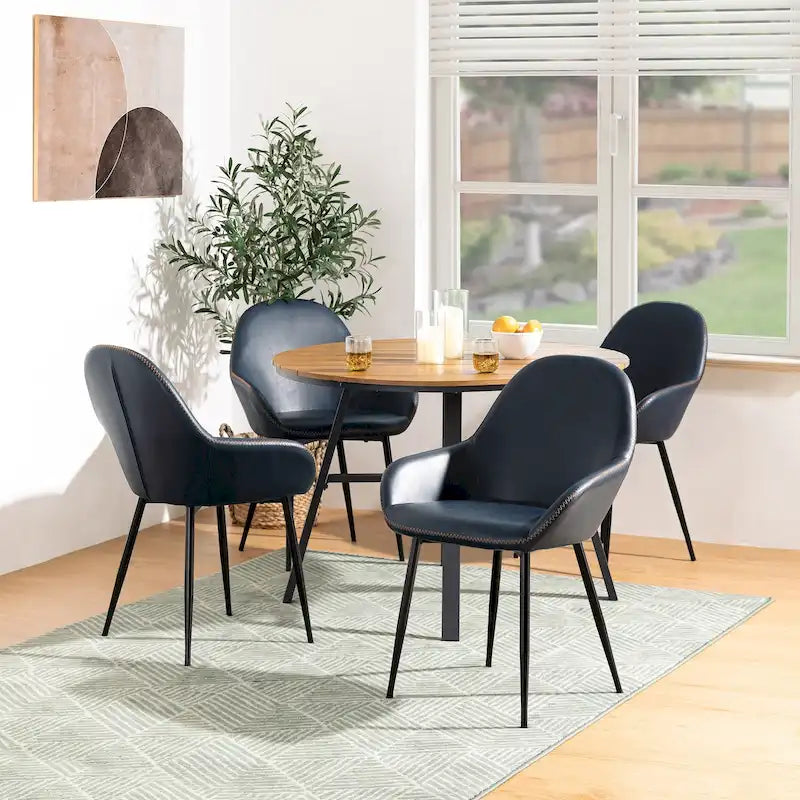 Chaises de salle à manger en similicuir gris / bleu foncé de style moderne du milieu du siècle – Lot de 2 / 4 / 6