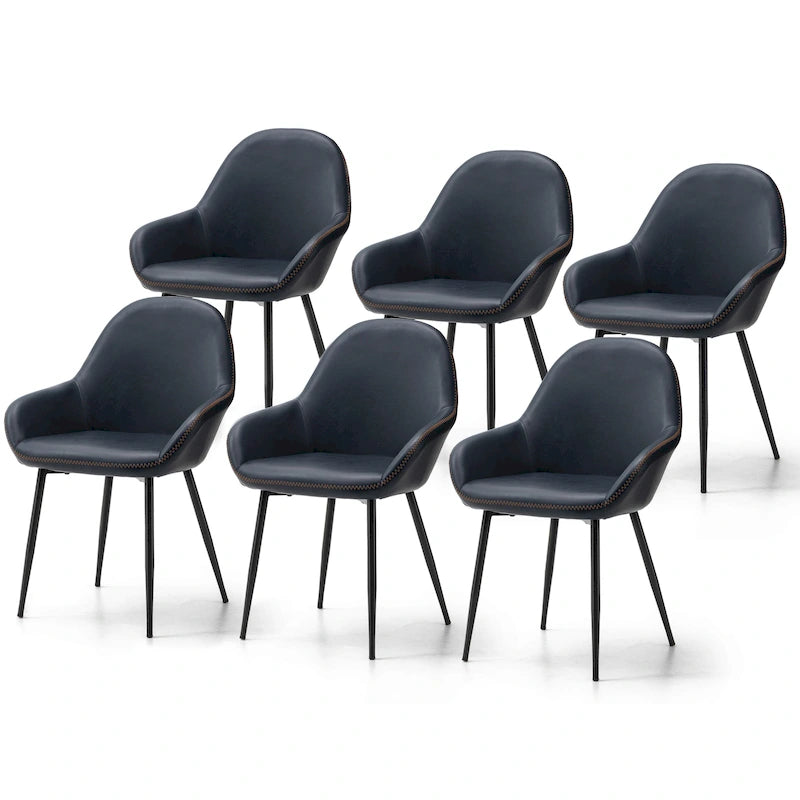 Chaises de salle à manger en similicuir gris / bleu foncé de style moderne du milieu du siècle – Lot de 2 / 4 / 6