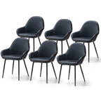 Chaises de salle à manger en similicuir gris / bleu foncé de style moderne du milieu du siècle – Lot de 2 / 4 / 6