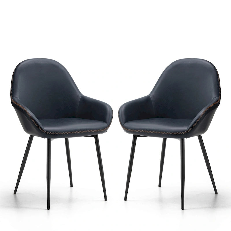 Chaises de salle à manger en similicuir gris / bleu foncé de style moderne du milieu du siècle – Lot de 2 / 4 / 6