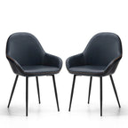 Chaises de salle à manger en similicuir gris / bleu foncé de style moderne du milieu du siècle – Lot de 2 / 4 / 6