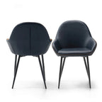 Chaises de salle à manger en similicuir gris / bleu foncé de style moderne du milieu du siècle – Lot de 2 / 4 / 6