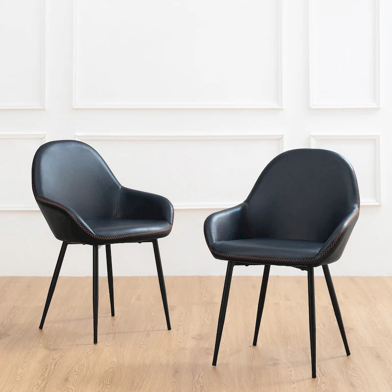 Chaises de salle à manger en similicuir gris / bleu foncé de style moderne du milieu du siècle – Lot de 2 / 4 / 6