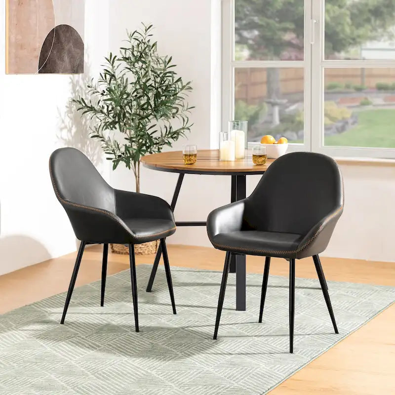 Chaises de salle à manger en similicuir gris / bleu foncé de style moderne du milieu du siècle – Lot de 2 / 4 / 6