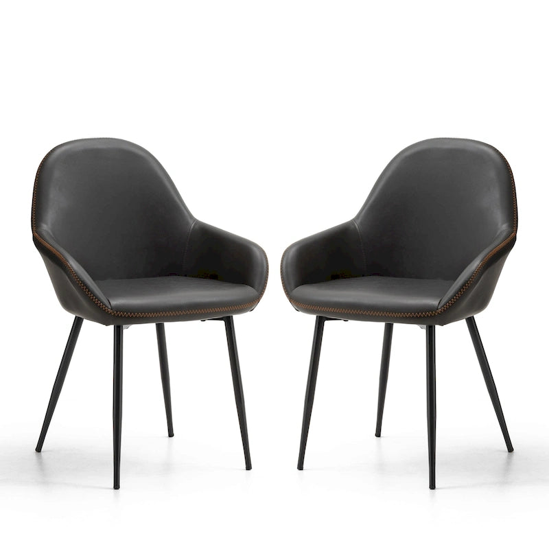 Chaises de salle à manger en similicuir gris / bleu foncé de style moderne du milieu du siècle – Lot de 2 / 4 / 6
