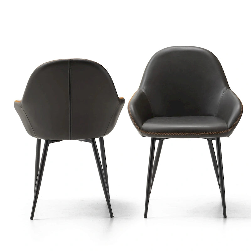 Chaises de salle à manger en similicuir gris / bleu foncé de style moderne du milieu du siècle – Lot de 2 / 4 / 6