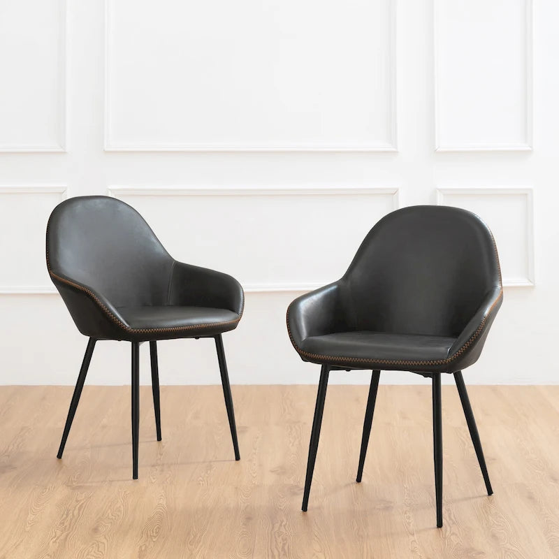 Chaises de salle à manger en similicuir gris / bleu foncé de style moderne du milieu du siècle – Lot de 2 / 4 / 6