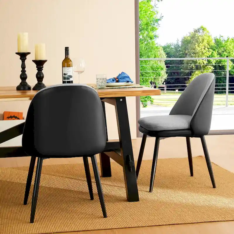 Chaises de salle à manger en similicuir gris / bleu foncé de style moderne du milieu du siècle – Lot de 2 / 4 / 6
