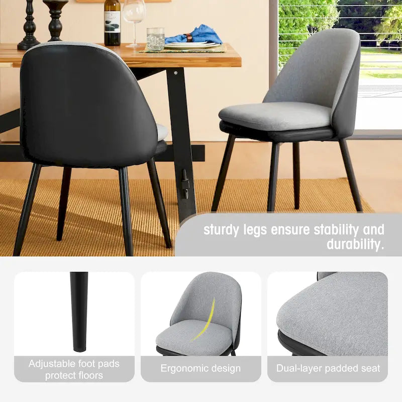 Chaises de salle à manger en similicuir gris / bleu foncé de style moderne du milieu du siècle – Lot de 2 / 4 / 6
