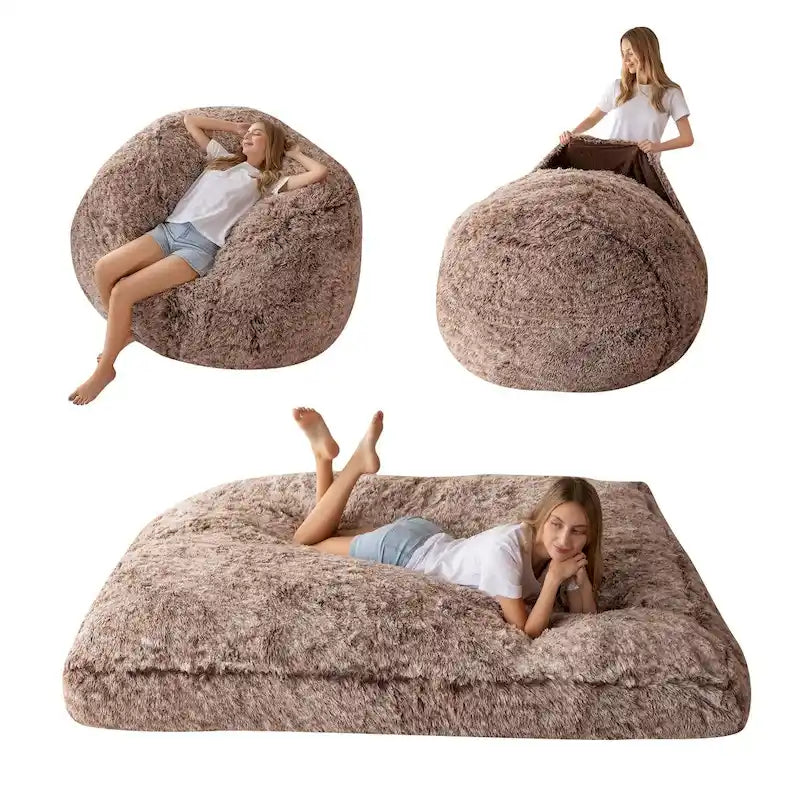 Grand pouf convertible passant de la chaise longue au matelas de sol