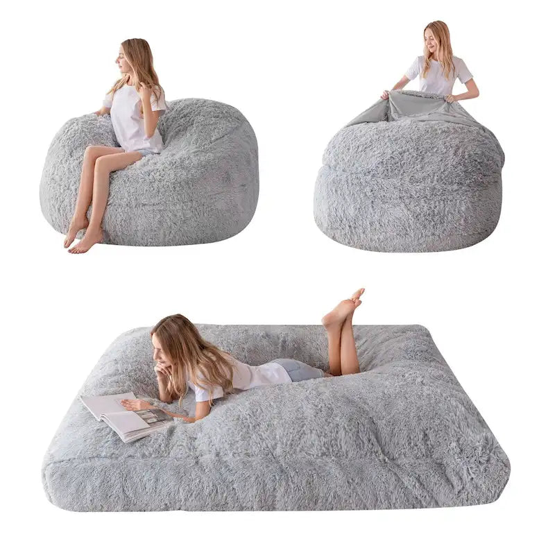 Grand pouf convertible passant de la chaise longue au matelas de sol