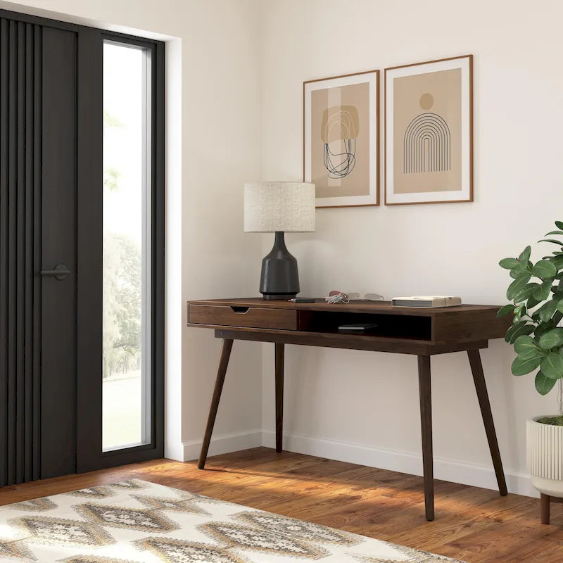 Bureau de 137 cm avec tiroir – Noyer foncé / Chêne naturel / Blanc pur, Monoposte