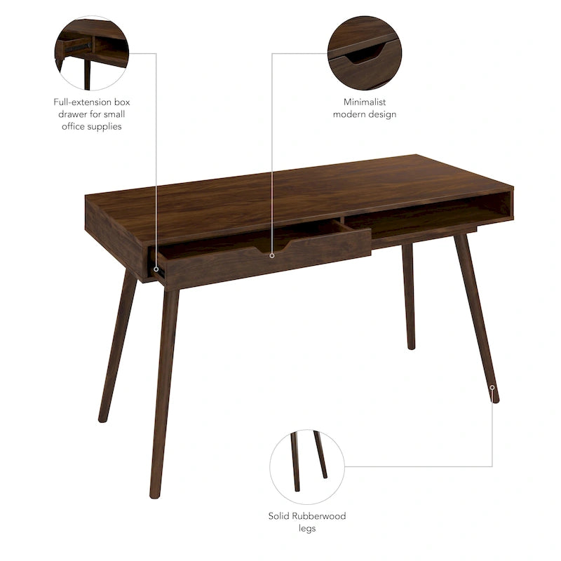 Bureau de 137 cm avec tiroir – Noyer foncé / Chêne naturel / Blanc pur, Monoposte