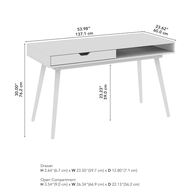 Bureau de 137 cm avec tiroir – Noyer foncé / Chêne naturel / Blanc pur, Monoposte