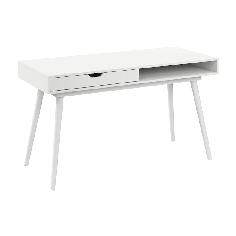 Bureau de 137 cm avec tiroir – Noyer foncé / Chêne naturel / Blanc pur, Monoposte