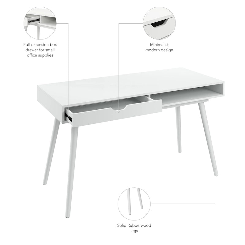 Bureau de 137 cm avec tiroir – Noyer foncé / Chêne naturel / Blanc pur, Monoposte