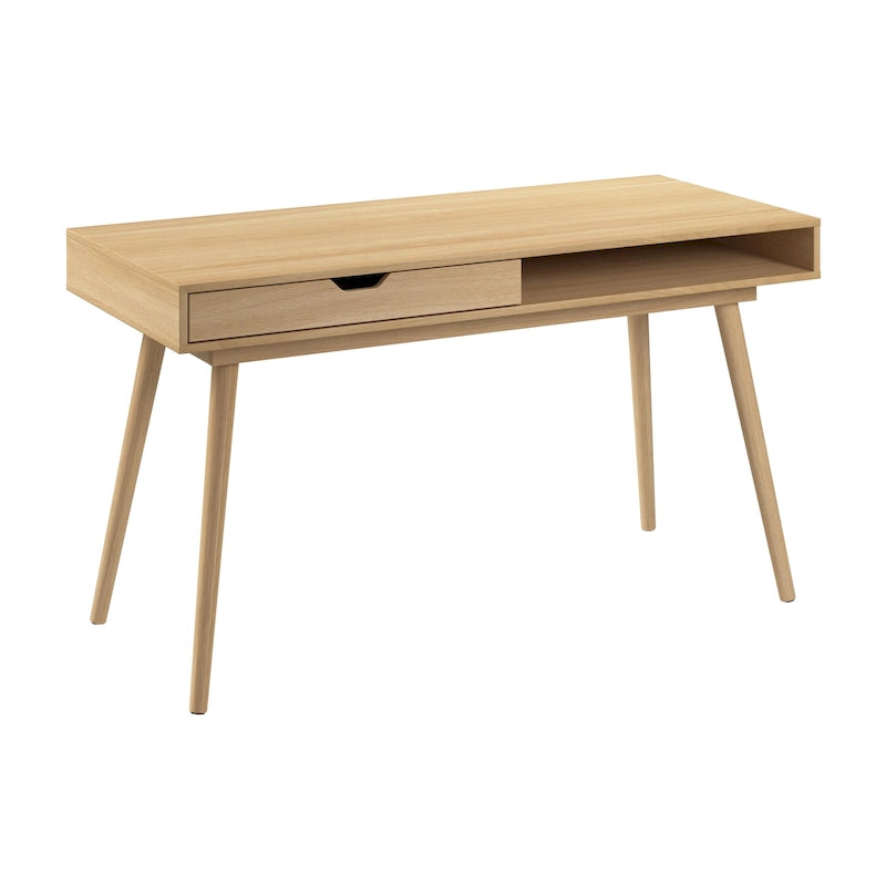 Bureau de 137 cm avec tiroir – Noyer foncé / Chêne naturel / Blanc pur, Monoposte