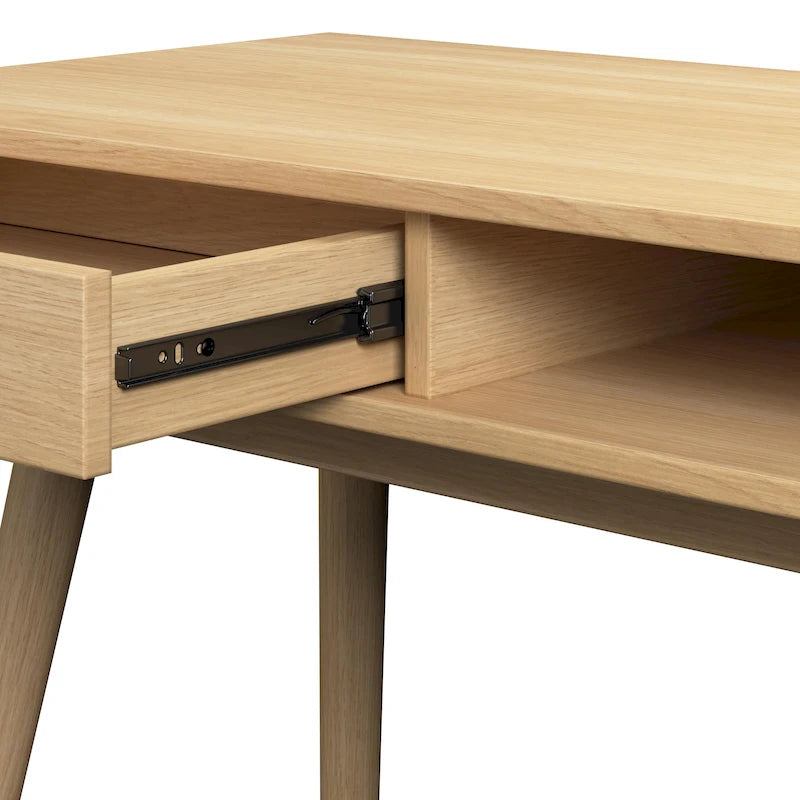 Bureau de 137 cm avec tiroir – Noyer foncé / Chêne naturel / Blanc pur, Monoposte