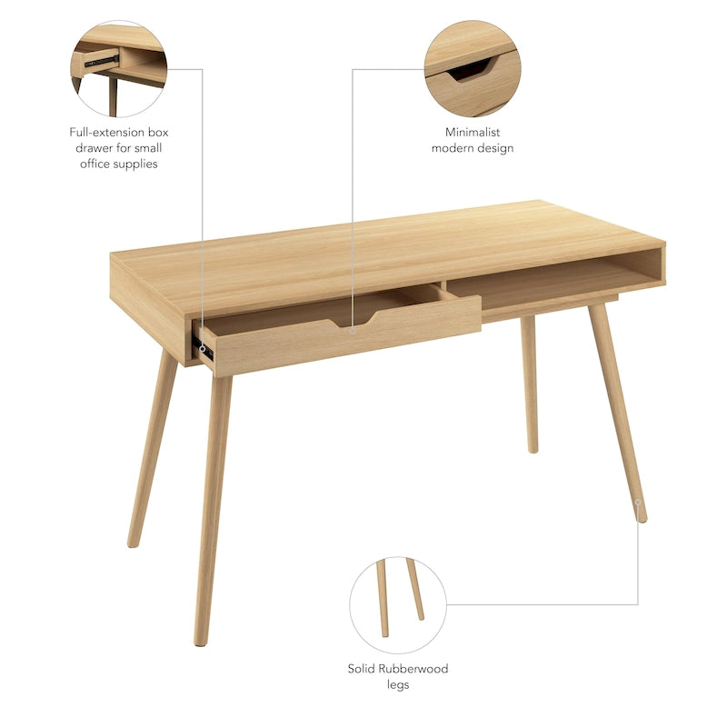 Bureau de 137 cm avec tiroir – Noyer foncé / Chêne naturel / Blanc pur, Monoposte