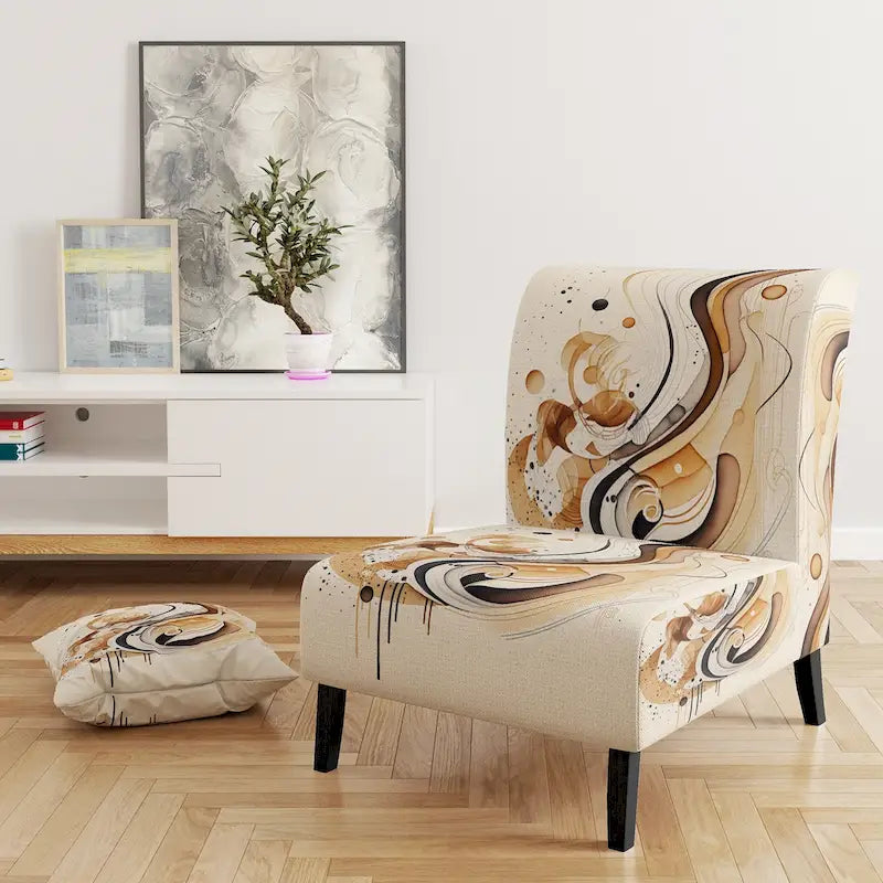 Fauteuil d'appoint abstrait marron et noir – Sans accoudoirs / crapaud / avec accoudoirs, 1 place