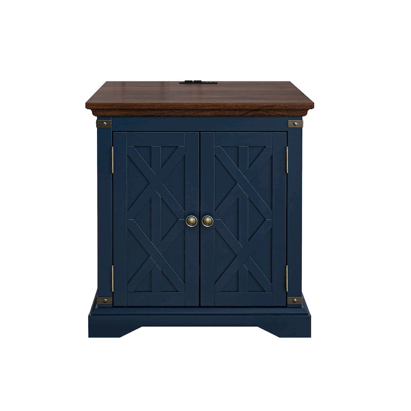 Table d'appoint bicolore style ferme avec station de charge et rangement en armoire