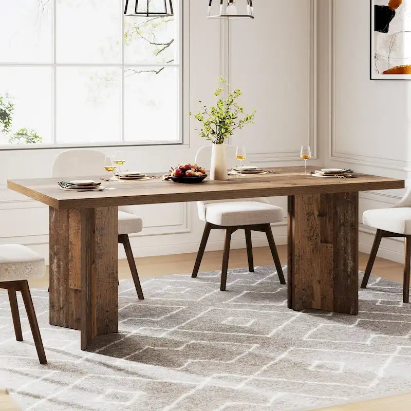 Table à manger rectangulaire en bois style ferme pour cuisine ou salle à manger