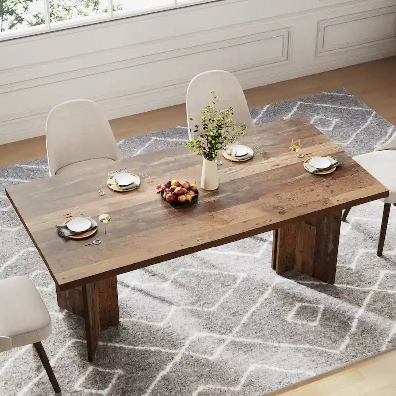 Table à manger rectangulaire en bois style ferme pour cuisine ou salle à manger