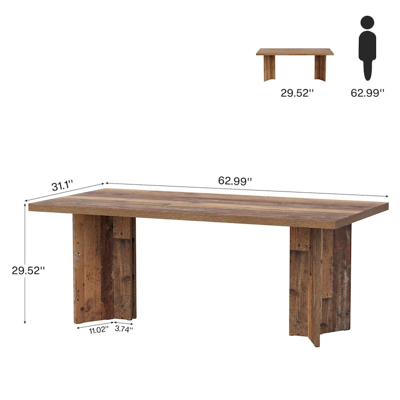 Table à manger rectangulaire en bois style ferme pour cuisine ou salle à manger