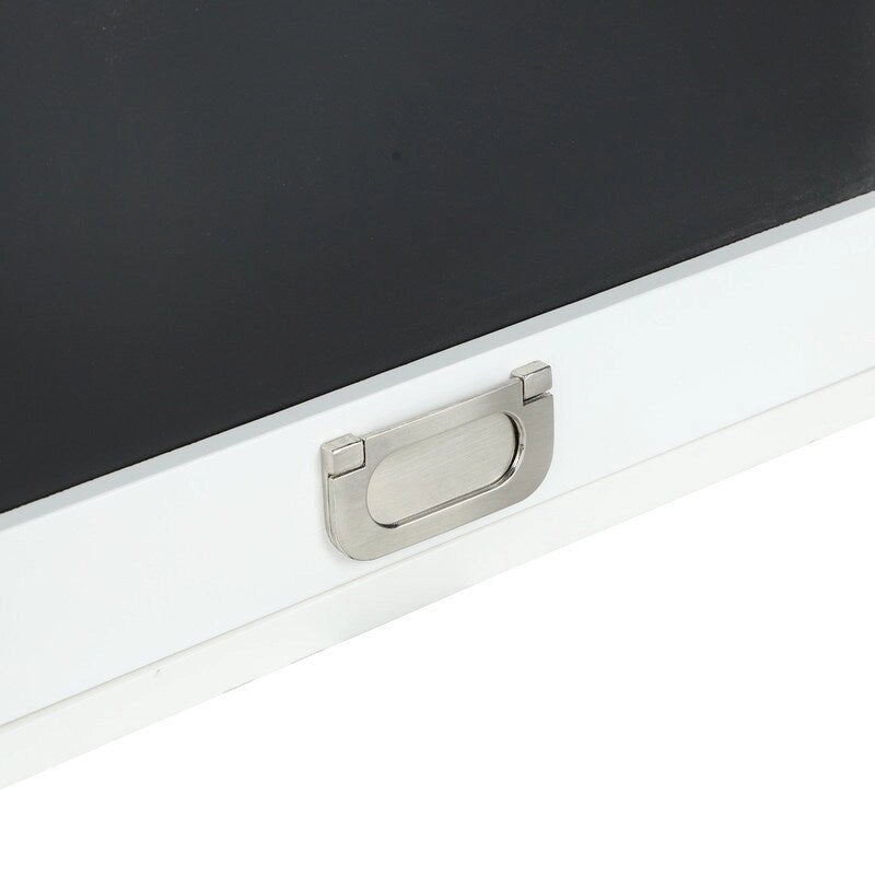 Bureau mural pliable blanc avec façade tableau noir et étagères de rangement