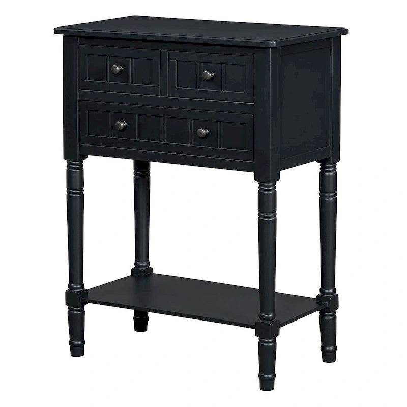 Console de ferme en bois massif de 23,7 po avec 3 tiroirs et étagère inférieure