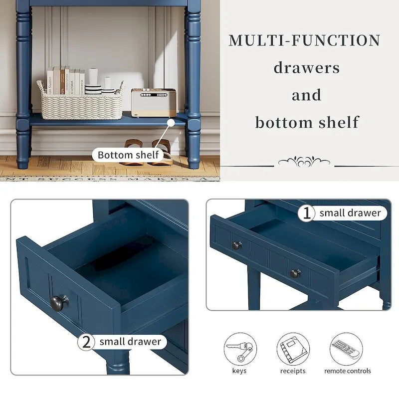 Console de ferme en bois massif de 23,7 po avec 3 tiroirs et étagère inférieure