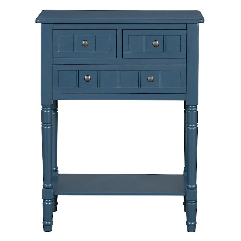 Console de ferme en bois massif de 23,7 po avec 3 tiroirs et étagère inférieure