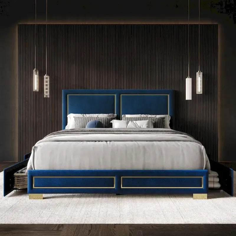 Lit Plateforme Capitonnée de Rangement Complet Jasper